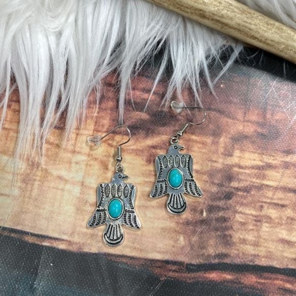 Thunderbird Turquoise Bead Earrings - Western - Picture 3 of 5
